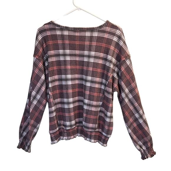 EST. 1946 Size L V-Neck Plaid Long Sleeve Top Mauve White Stretch Knit Comfy - Picture 4 of 12